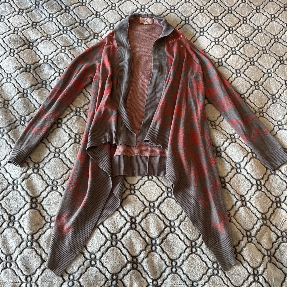 Pink Republic Women’s Medium Asymmetrical Cardigan Sweater Tribal Design